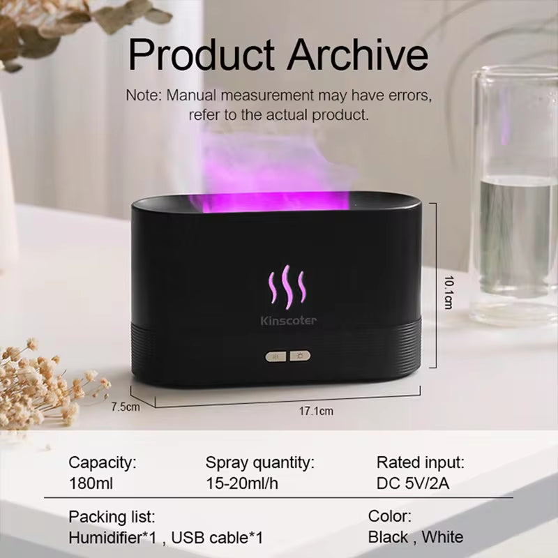3-in-1 Flame Air Diffuser – Essential Oil Humidifier with LED Fire Effect & Cool Mist