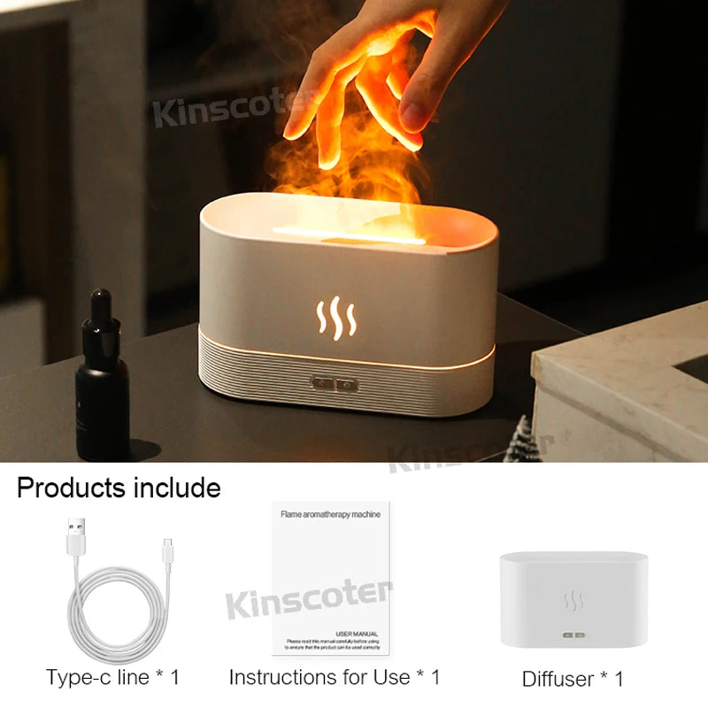 3-in-1 Flame Air Diffuser – Essential Oil Humidifier with LED Fire Effect & Cool Mist