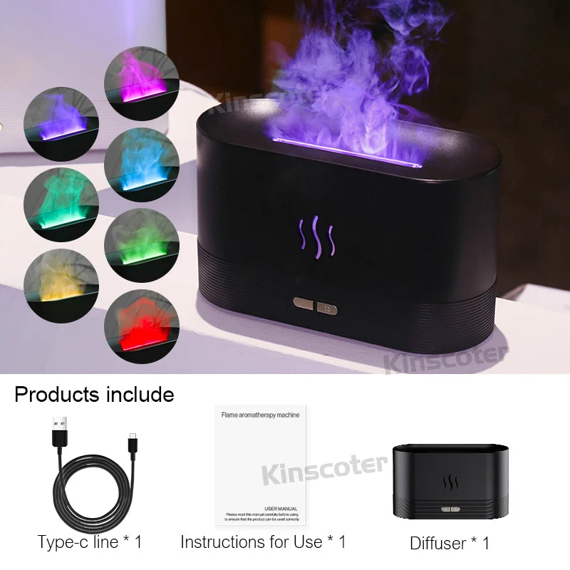 3-in-1 Flame Air Diffuser – Essential Oil Humidifier with LED Fire Effect & Cool Mist