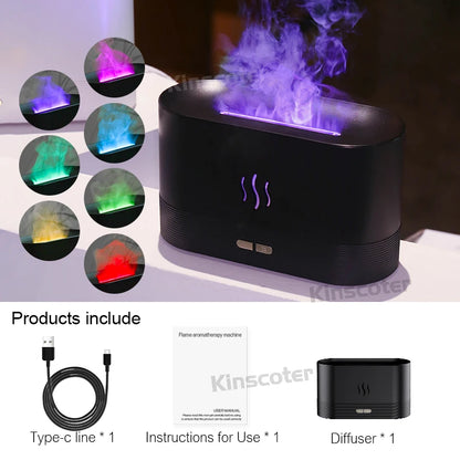 3-in-1 Flame Air Diffuser – Essential Oil Humidifier with LED Fire Effect & Cool Mist