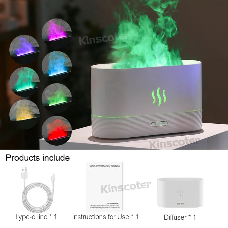 3-in-1 Flame Air Diffuser – Essential Oil Humidifier with LED Fire Effect & Cool Mist