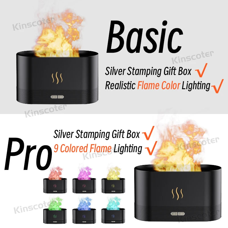 3-in-1 Flame Air Diffuser – Essential Oil Humidifier with LED Fire Effect & Cool Mist