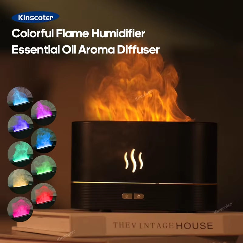 3-in-1 Flame Air Diffuser – Essential Oil Humidifier with LED Fire Effect & Cool Mist